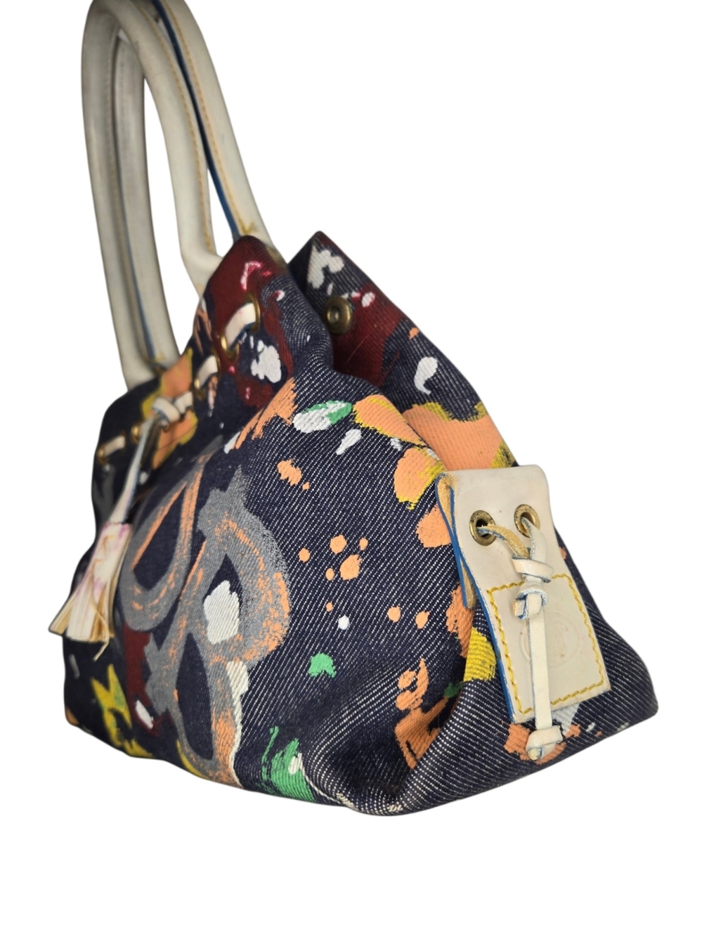 Y2k Dooney & Burke Canvas Satchel Tote with Paint-Splatter Star Print ! - Picture 4 of 7